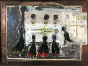 Herman Lutje Schipholt - Gemengde techniek, Het laatste avondmaal - Ingelijst verkocht voor € 50!