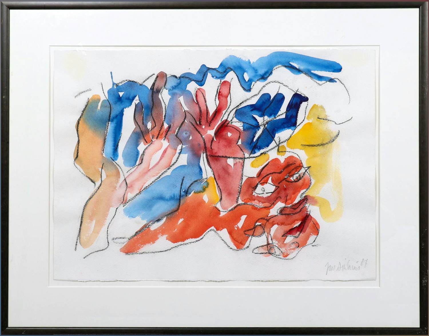 Jan Sierhuis - Gouache/krijt op papier: 'Zonder titel' (1987). kopen? Bied vanaf 350!