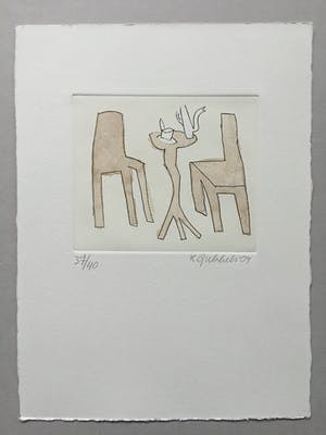 Klaas Gubbels - ets met aquarel ingekleurd - ‘Interieur met servies’ - 2004 kopen? Bied vanaf 245!