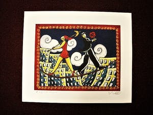 Jacques Tange - populair Rotterdams graficus - gesigneerde Zeefdruk - a very short romance - kopen? Bied vanaf 40!