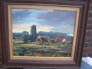 Ricky Damen-Vereijken - Landschap met toren. kopen? Bied vanaf 50!