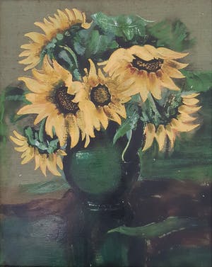 Niet of onleesbaar gesigneerd - Stilleven met zonbloemen in vaas kopen? Bied vanaf 1!