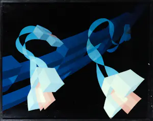 AcheterHans Klaui - Acryl op paneel, Geometrische compositie in blauw en lichtroze - Ingelijst? Enchérissez de 1!