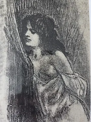 Felicien Rops - Derriere le Rideau. Dame. Portret. Naakt. 1908. Ingelijst. kopen? Bied vanaf 89!
