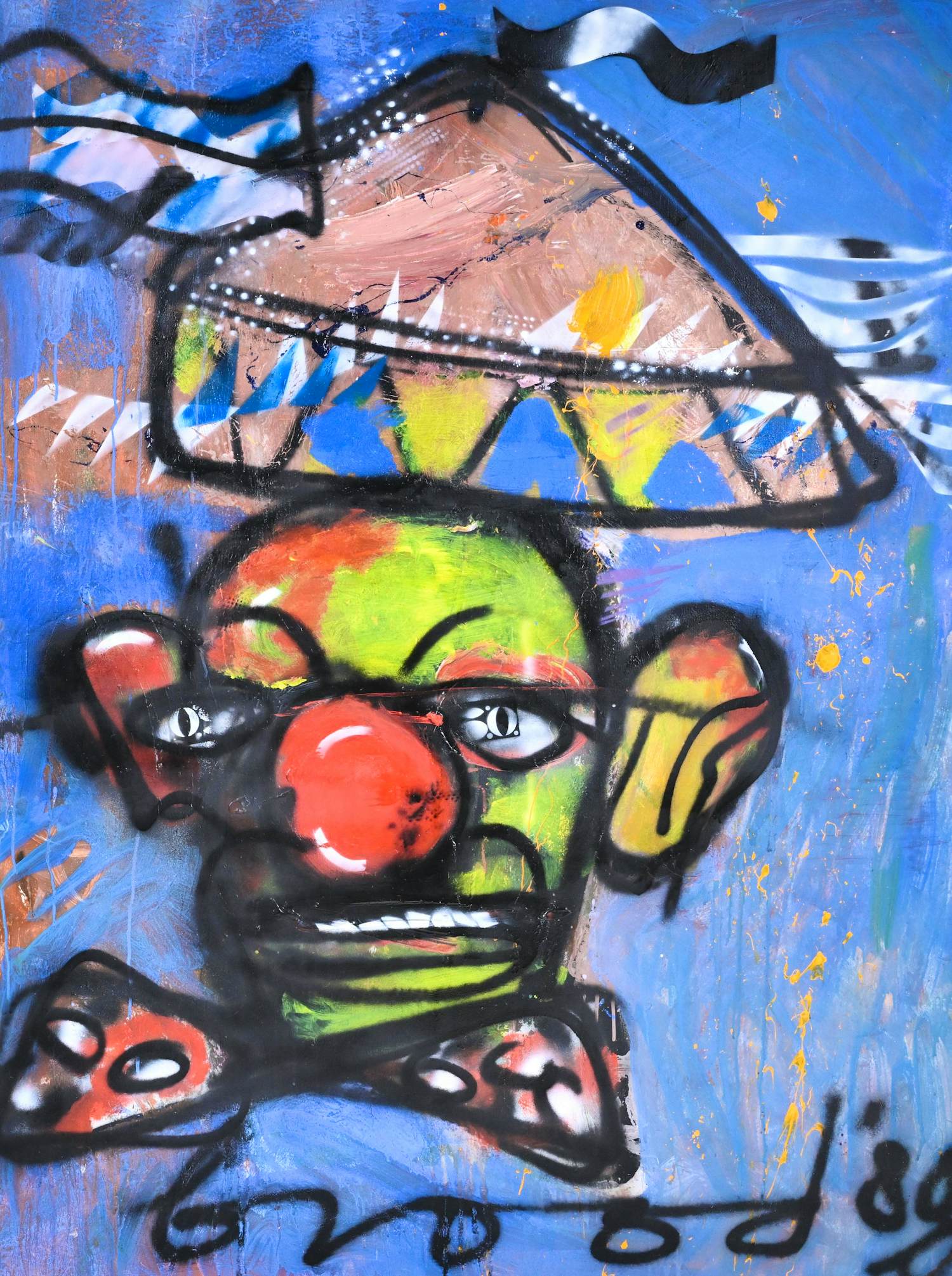 Herman Brood - gemengde techniek op doek: circus - 1989 (groot werk) kopen? Bied vanaf 7250!