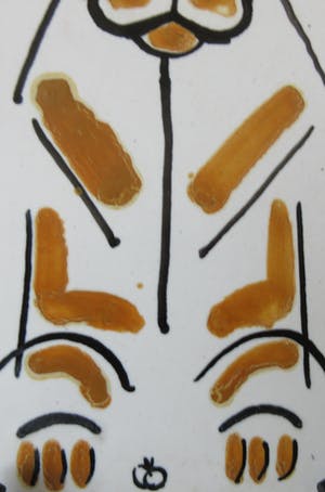 Vallauris Keramiek - Kunst aardewerken tegel gestileerde tijger - gesigneerd kopen? Bied vanaf 1!