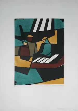 Karl Heinz Heuner - Linosnede, Drie vissers in een boot kopen? Bied vanaf 35!