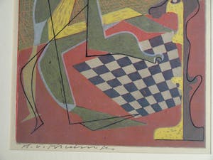 Harry van Kruiningen - Ingelijste kleurenlitho , Schaakspeler – 1947 – oplage 24 ex. kopen? Bied vanaf 50!