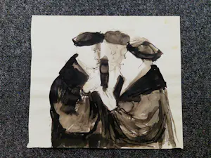 Niet of onleesbaar gesigneerd - Grote Sepia Aquarel "Confrères" - 1973 - onduidelijk gesigneerd kopen? Bied vanaf 10!