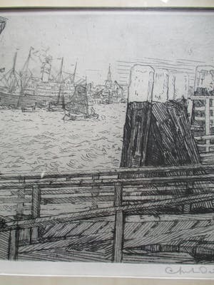 Antoon Derkzen van Angeren - Zicht op de Haven van Rotterdam 1908 kopen? Bied vanaf 65!