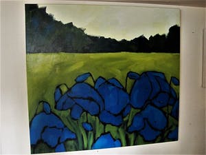 Jocke Overwater - GROOT! Acrylverf op doek "Blauwe Klaprozen in weids Landschap" gesigneerd kopen? Bied vanaf 10!