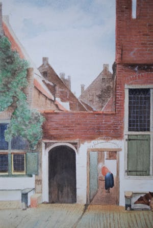 Niet of onleesbaar gesigneerd - Aquarel: Straatje in Delft, naar Vermeer kopen? Bied vanaf 10!