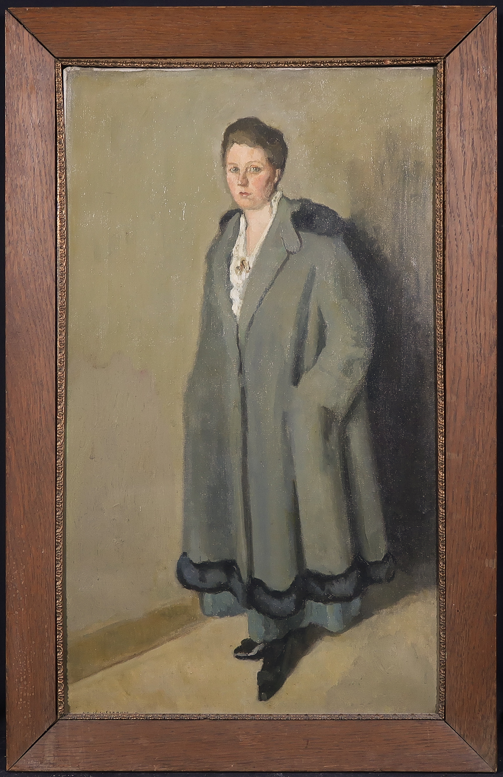 Antonie Wijnstroom - Olieverf op doek, Dame in mantel - Ingelijst verkocht voor € 50!