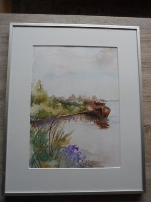 Jan van Bragt - Aquarel met een afgemeerde roeiboot. kopen? Bied vanaf 20!