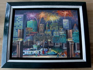 Maria-Anne Meier - Olieverf op doek: Nieuwjaarsfeest bij de oude maasbrug (Rotterdam) kopen? Bied vanaf 450!