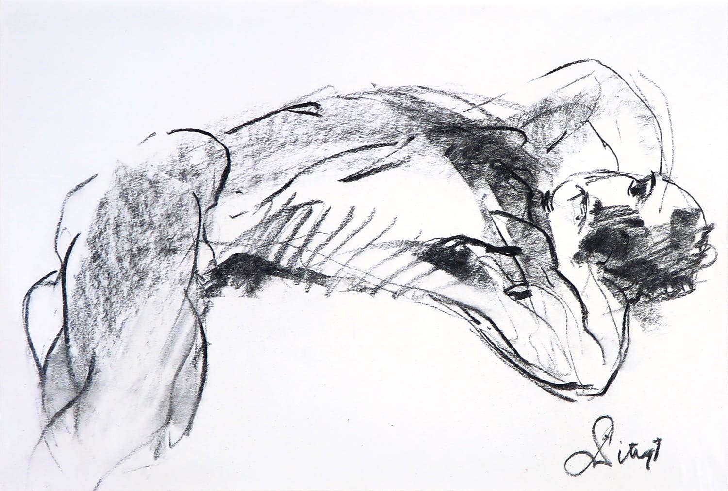 Franscz Witte - Krijttekening, Liggend naakt kopen? Bied vanaf 1!