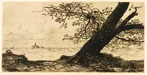 Albert Hemelman - Ets, Boom in een landschap verkocht voor € 1!