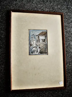 Mieke Kemming-Stork - karakteristieke "Fabel" aquarel in blauw "vrouw met kat" gesigneerd kopen? Bied vanaf 29!