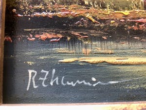 Rick Theunissen - Prachtig schilderij in kenmerkende kleuren. " Huis aan het water ". kopen? Bied vanaf 50!