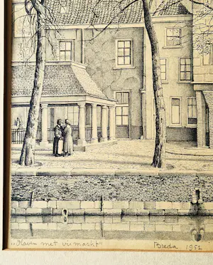 Jan Strube - in 1952 gemaakte grote lithografie op papier "Breda de Vismarkt" kopen? Bied vanaf 42!