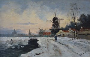 Niet of onleesbaar gesigneerd - Hollands winterlandschap - Gesigneerd - Olieverf op paneel kopen? Bied vanaf 10!