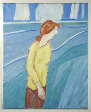 Paul Overhaus - Olieverf op doek, Kalme zee - Ingelijst verkocht voor € 100!