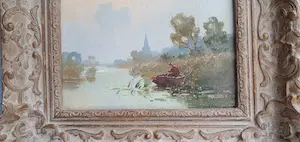 Jan Simon Knikker (jr.) - Rivierlandschap met vissersboot kopen? Bied vanaf 395!