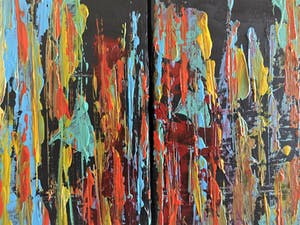 John Foppen - City Vieuw By Night......# K04. Diptych .XL. GROOT. kopen? Bied vanaf 195!