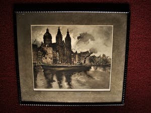 Niet of onleesbaar gesigneerd - Grote, omstreeks 1920 vervaardigde ETS "Amsterdam PH kade NicolaasKerk - gesign. kopen? Bied vanaf 1!