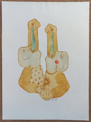 Jan Campfens - Haring happende skinheads, aquatint ets kopen? Bied vanaf 35!