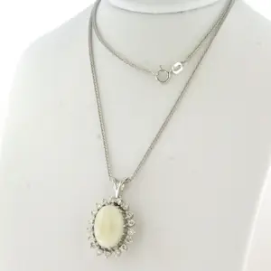 14k witgouden collier en hanger met opaal en briljant geslepen diamant 0.54ct kopen? Bied vanaf 700!