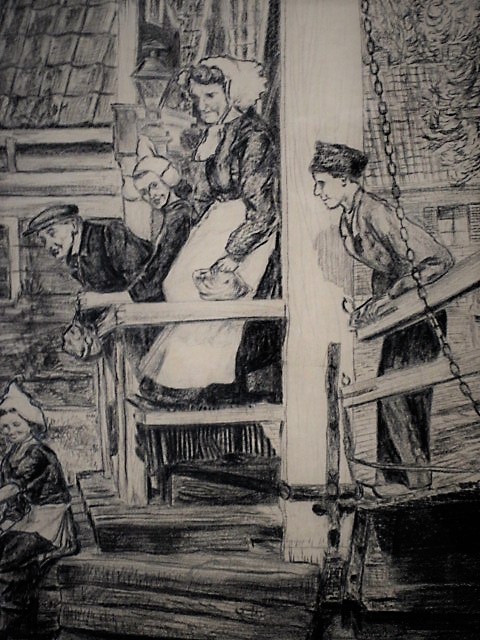 Niet of onleesbaar gesigneerd - Volendam 1931 - "Op de brug in Volendam bij het Dril" gesigneerd kopen? Bied vanaf 1!