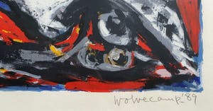 Theo Wolvecamp - Compositie in rood en blauw | Ingelijst kopen? Bied vanaf 195!