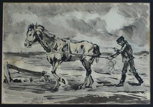 Daniel Wilhelm Bekking - Ingelijste aquarel / gewassen inkt , De ploeger kopen? Bied vanaf 1!