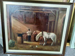 Niet of onleesbaar gesigneerd - gesigneerd - PAARDEN IN DE SMEDERIJ kopen? Bied vanaf 1!