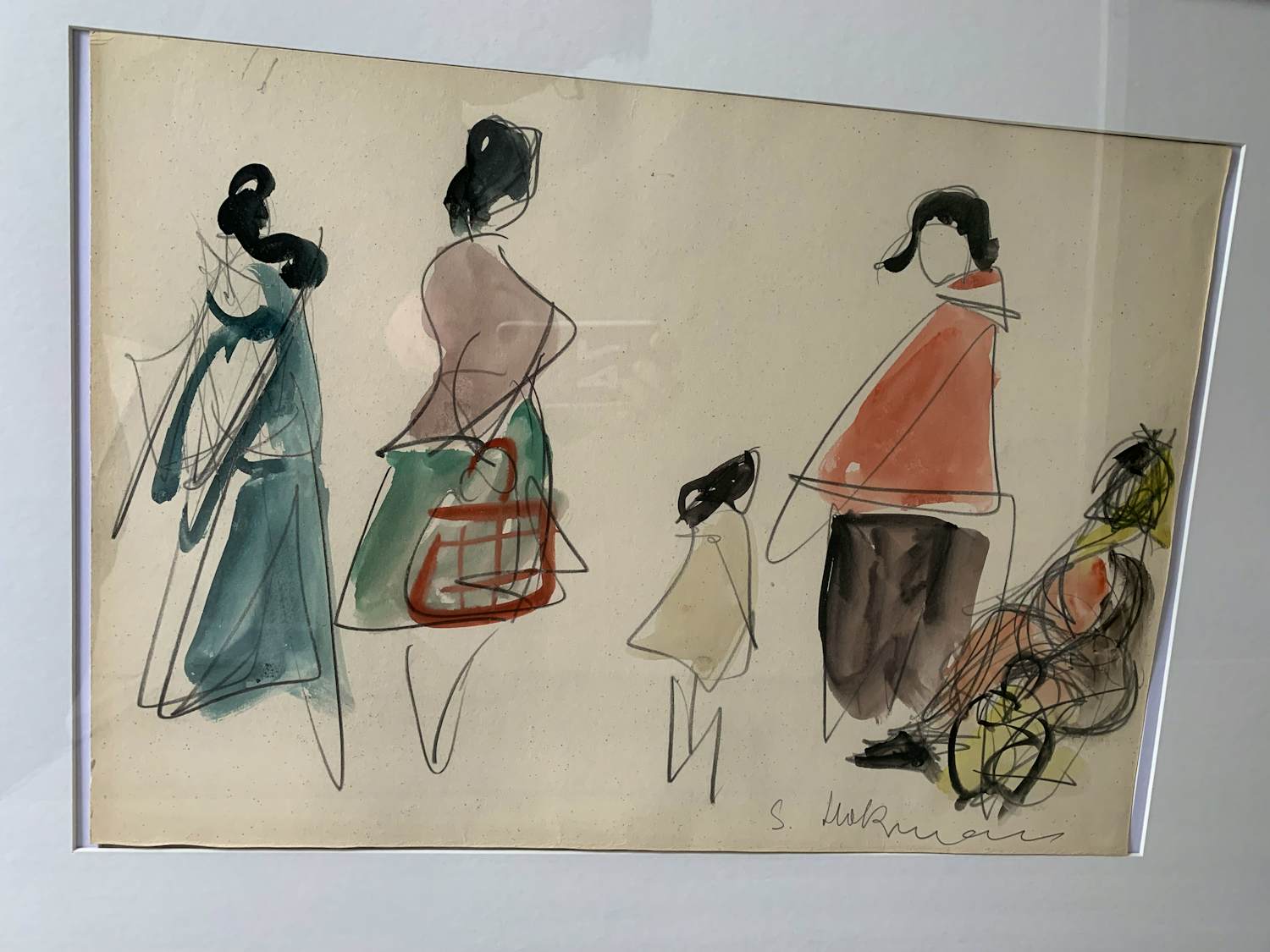 Shimshon Holzman - 'Ladies' - Aquarel en potlood tekening kopen? Bied vanaf 150!