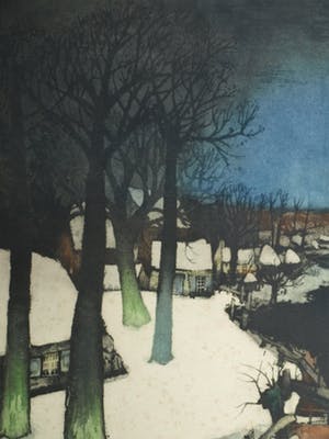 Roger Hebbelinck - naar Albert Saverys - Kleurenets , Paysage d’Hiver / Winterlandschap - GROOT kopen? Bied vanaf 10!