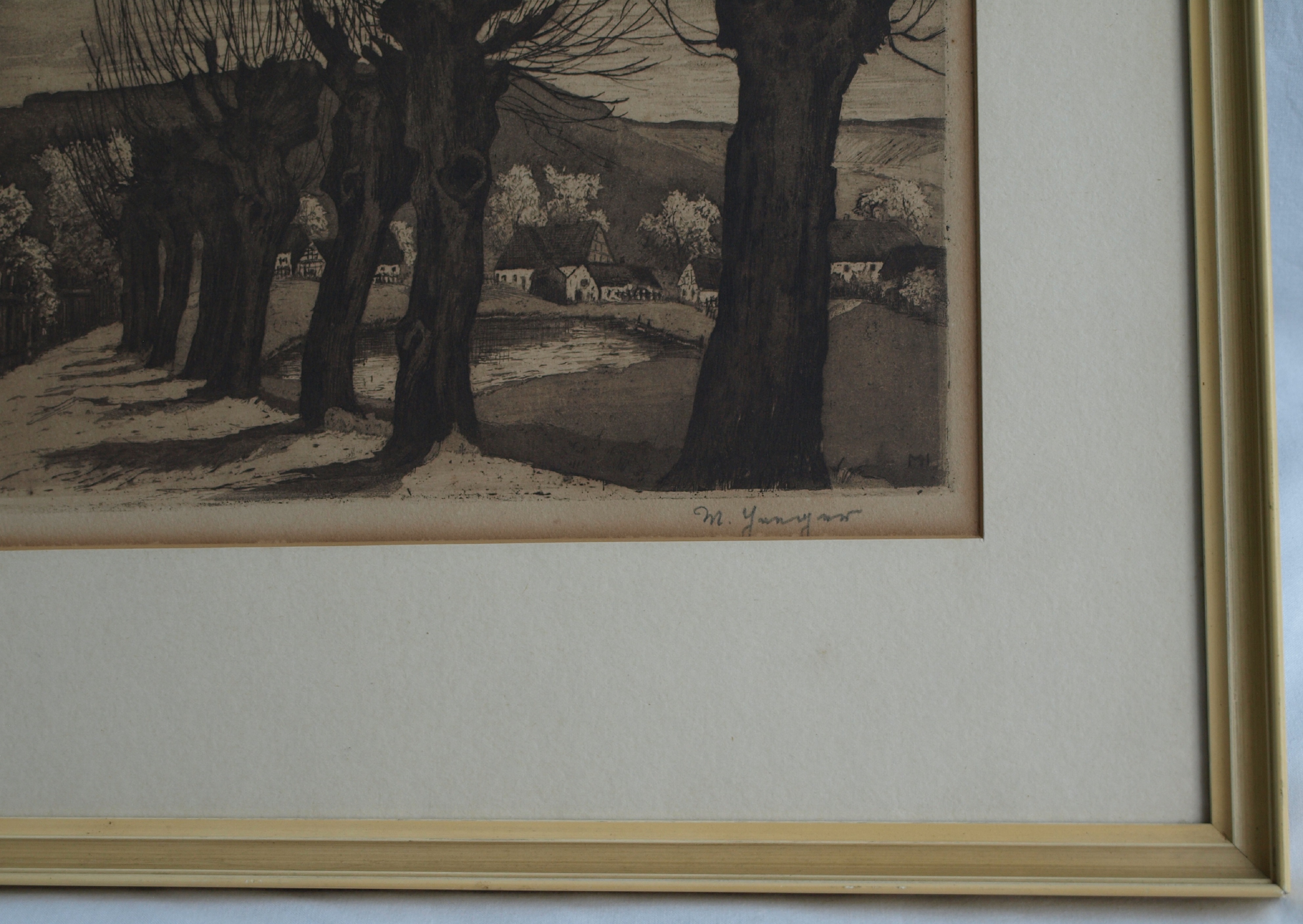 Niet of onleesbaar gesigneerd - Ets, Knotwilgen – gesigneerd & ingelijst – oud kopen? Bied vanaf 1!