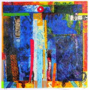 Jos Verwiel - MIXED-MEDIA---- BLUE TOMBE Handgesigneerd. verkocht voor € 125!