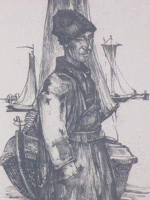 Willem van den Berg - Volendammer visser - Litho kopen? Bied vanaf 1!