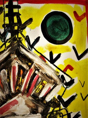 Abdul Vas - Bijzondere expressionistische Gouache -"Rock 'N Roll Train" - gesigneerd 1999 kopen? Bied vanaf 10!