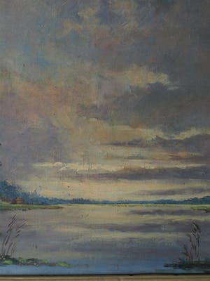 Niet of onleesbaar gesigneerd - Olieverf op doek, Hollands landschap met lucht en water - gesigneerd & ingelijst kopen? Bied vanaf 10!