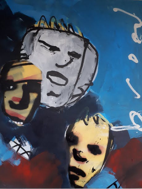 Herman Brood - schilderij, Three, gesigneerd + HBM certificaat verkocht voor € 3300!