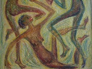 Klaas Pijlman - Pastelkrijt , “Dansende figuren” – 1959 - ingelijst , 75 x 67 cm kopen? Bied vanaf 40!