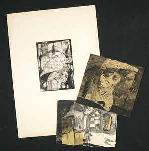 Simon Posthuma - Inkt en collage op papier, Lot van drie tekeningen verkocht voor € 35!
