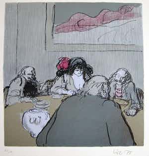 Kurt Lob - Litho, Aan de Arti-tafel. verkocht voor € 50!