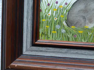 Mieke Hoogendorp - Naïeve schilderkunst , Ingelijst schilderijtje, Konijntje – 1984 kopen? Bied vanaf 40!