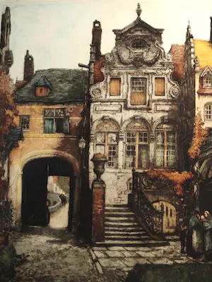 Alfred van Neste - Gekleurde Ets - Geveltje Mechelen kopen? Bied vanaf 70!