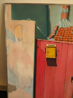 Kees Gerritse - Olieverf op doek , ingelijst , Roze deur – 129 x 129 cm. - 1989 kopen? Bied vanaf 400!