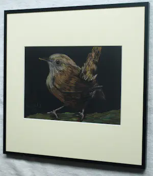 Niet of onleesbaar gesigneerd - Ingelijste pastel , Vogel op tak – gesigneerd – 2017 - Lijst, 41 x 41 cm. kopen? Bied vanaf 1!
